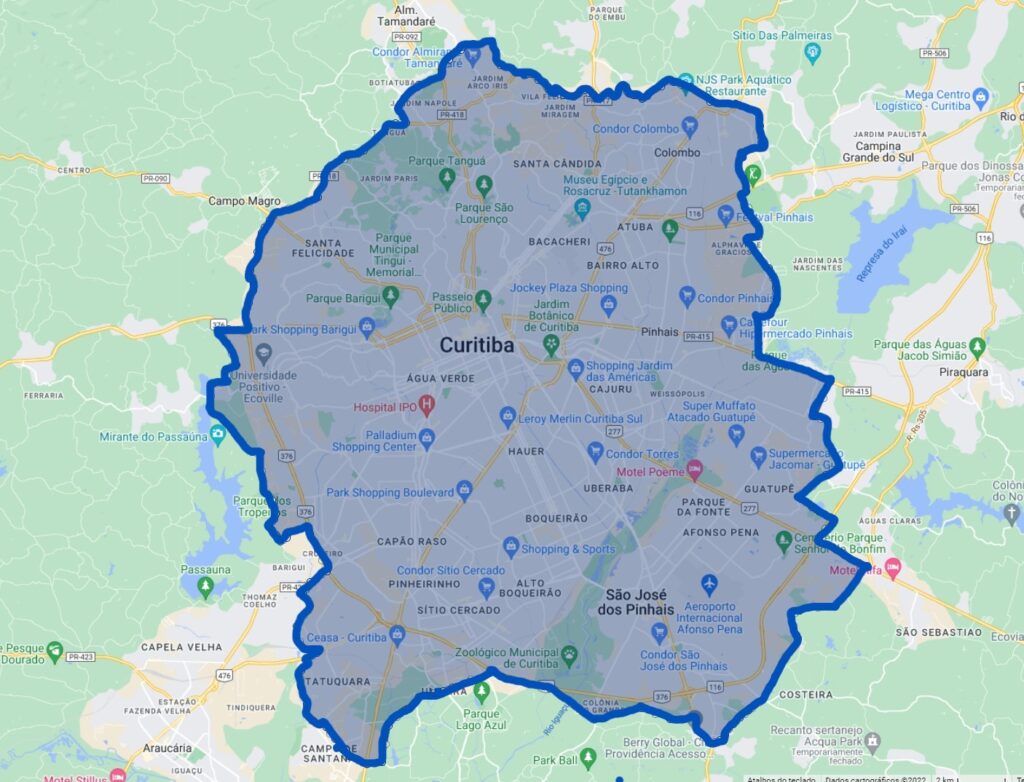 Cobertura em Curitiba-área disponível no mapa - borzo delivery