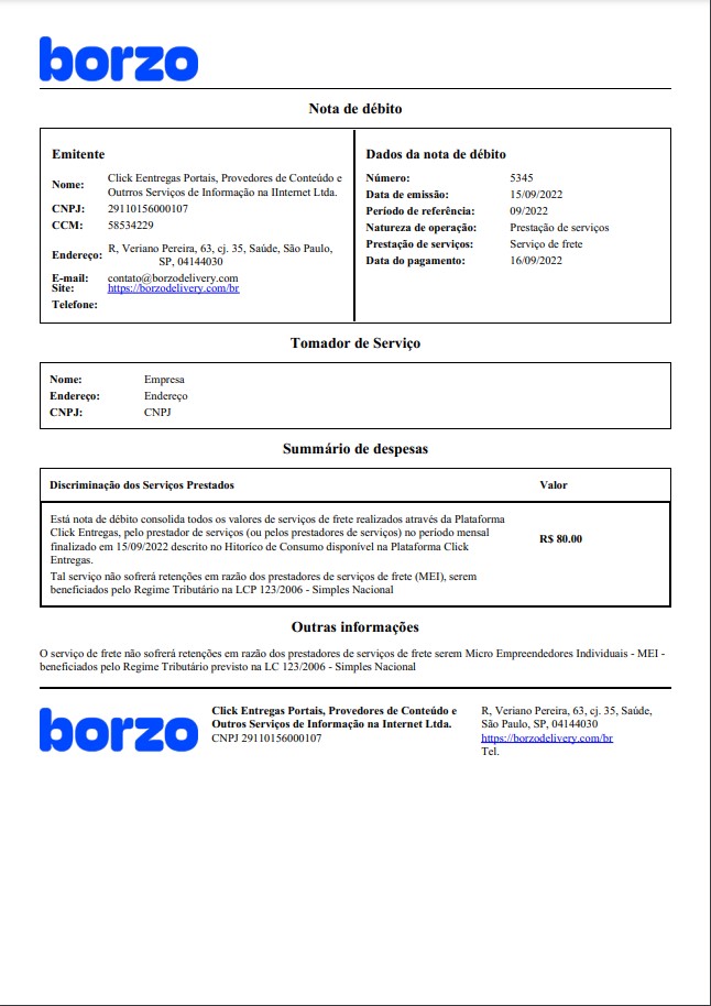 Exemplos de documentos de pagamento com cartão - borzo delivery